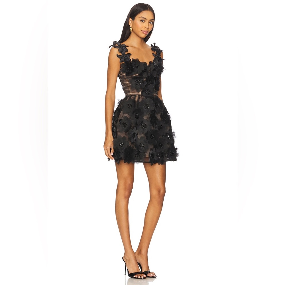 NWOT BRONX AND BANCO ROSALIE SHORT BLACK FLORAL DRESS, formal mini dress - Picture 3 of 16